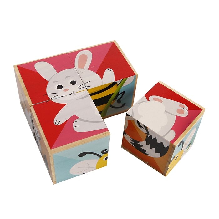 BLOKPUZZEL HOUT DIEREN 10X10X5CM ()